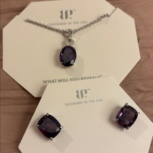 Elegant Purple Pendant Necklace and matching stud earrings.